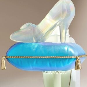 Iridescent Glass Slipper on Blue Cushion